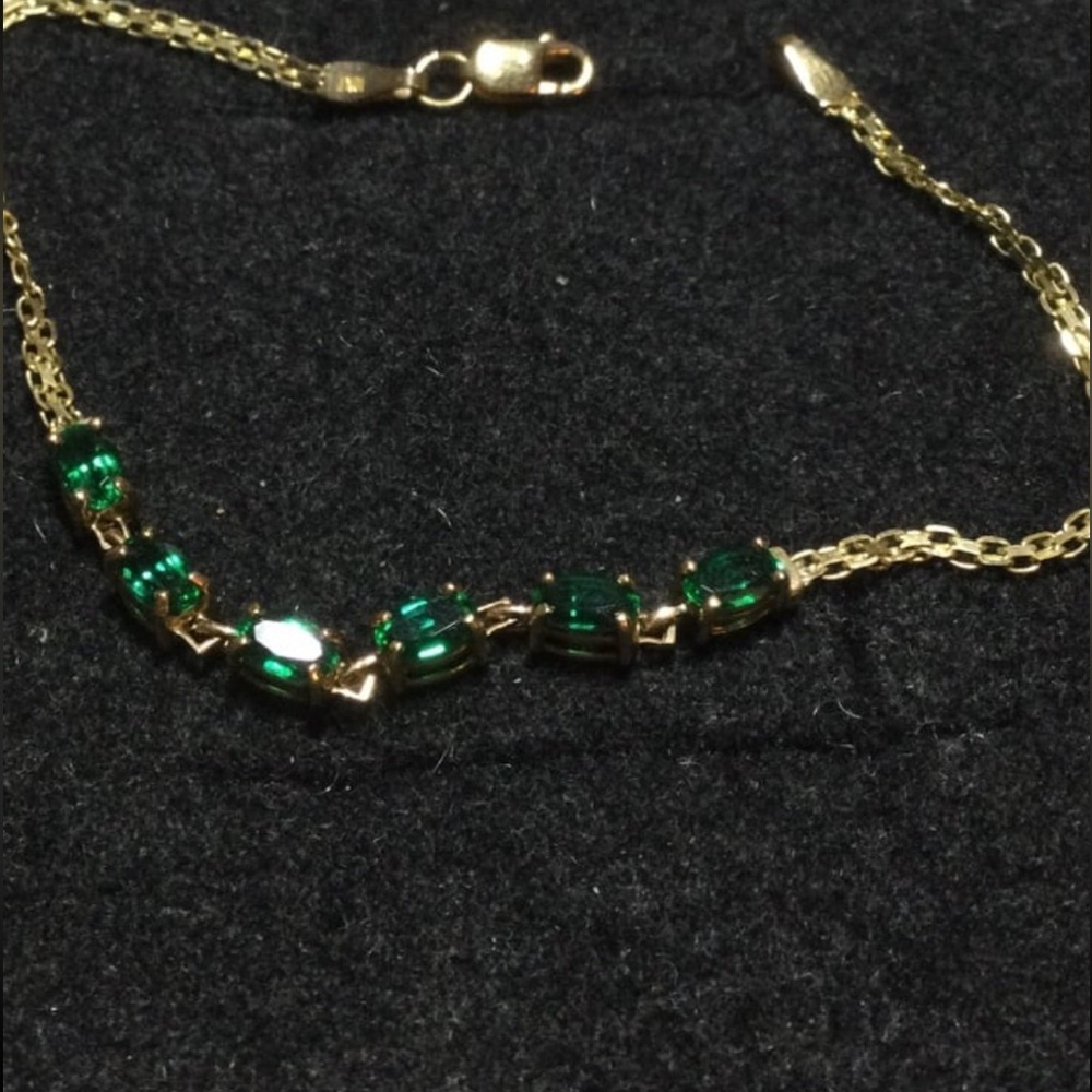10K YG  Emerald Chain Link Bracelet Yellow Gold 10k 10KT 10kt 10 karat - Picture 7 of 10